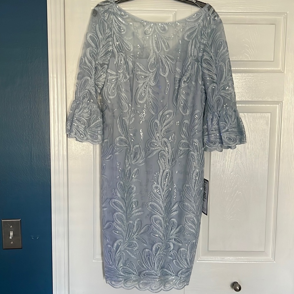 Cocktail dress, icy blue with clear sequins size 12 by Adrianna Pappel